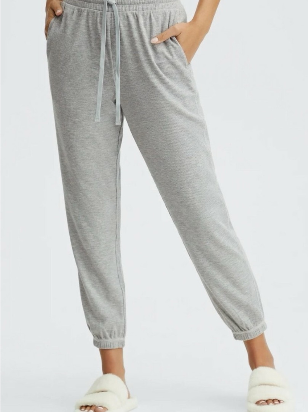 Fabletics Women's Go-To Waffle Knit Jogger Sweatpants Classic Grey Heather XS
